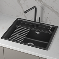 KS-6003i, ШВАРЦ (чёрный металлик), кухонная мойка, кварц