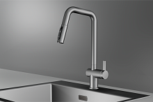 KS-7273, СТАЛЬ МАТОВАЯ, Смеситель кухонный с выдвижным изливом с переключением на душ и фильтром, ст