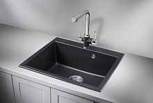 6001, ШВАРЦ (чёрный металлик), кухонная мойка, кварц