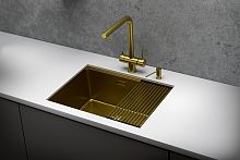KS-6045U, ЗОЛОТО САТИН, стальная кухонная мойка KITCHEN SPACE