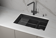 KS-7304iU, ШВАРЦ (чёрный металлик), кухонная мойка, кварц