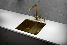 KS-5045U, ЗОЛОТО САТИН, стальная кухонная мойка KITCHEN SPACE