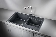 8201, ШВАРЦ (чёрный металлик), кухонная мойка, кварц