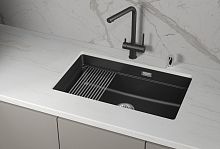 KS-7303iU, ШВАРЦ (чёрный металлик), кухонная мойка, кварц