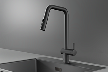 KS-7273, ГРАФИТ МАТОВЫЙ, Смеситель кухонный с выдвижным изливом с переключением на душ и фильтром,ст
