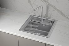 KS-5002i, АЛЮМИНИУМ  кухонная мойка, кварц