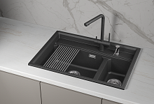 KS-7302i, ШВАРЦ (чёрный металлик), кухонная мойка, кварц