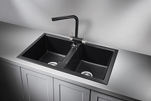 8101, ШВАРЦ (чёрный металлик), кухонная мойка, кварц