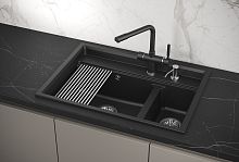 KS-7302, ШВАРЦ (чёрный металлик), кухонная мойка, кварц