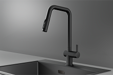 KS-7273, ЧЕРНЫЙ МАТОВЫЙ, Смеситель кухонный с выдвижным изливом с переключением на душ и фильтром,ст
