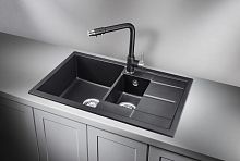 7802, ШВАРЦ (чёрный металлик), кухонная мойка, кварц