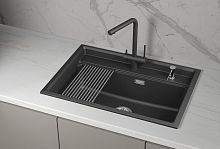 KS-7301i, ШВАРЦ (чёрный металлик), кухонная мойка, кварц