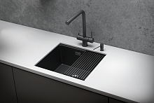 KS-5045U, ЧЕРНЫЙ МАТОВЫЙ, стальная кухонная мойка KITCHEN SPACE