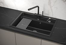 KS-7301, ШВАРЦ (чёрный металлик), кухонная мойка, кварц