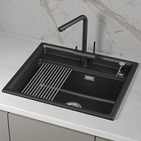 KS-6003i, ШВАРЦ (чёрный металлик), кухонная мойка, кварц