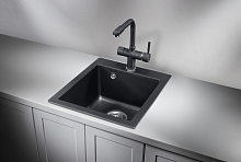 4201, ШВАРЦ (чёрный металлик), кухонная мойка, кварц
