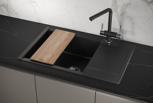 ES-7807, ШВАРЦ (чёрный металлик), кухонная мойка, кварц, ESTETICA