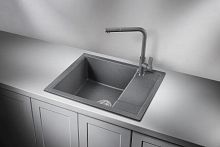 6002, ГРАФИТ (ЧЁРНО-СЕРЫЙ), кухонная мойка, кварц