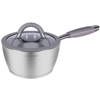Ковш MAUNFELD LEONA MF18LN01SP из нержавеющей стали со стеклянной крышкой, 16 см, 1,6 л.