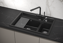 KS-7302, ШВАРЦ (чёрный металлик), кухонная мойка, кварц