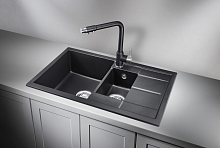 7802, ШВАРЦ (чёрный металлик), кухонная мойка, кварц