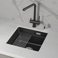 KS-4501iU, ШВАРЦ (чёрный металлик), кухонная мойка, кварц