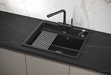 KS-6003, ШВАРЦ (чёрный металлик), кухонная мойка, кварц