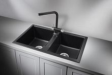 8101, ШВАРЦ (чёрный металлик), кухонная мойка, кварц