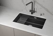 KS-7303iU, ШВАРЦ (чёрный металлик), кухонная мойка, кварц