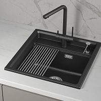 KS-5002i, ШВАРЦ (чёрный металлик), кухонная мойка, кварц