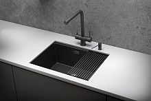 KS-6045U, ЧЕРНЫЙ МАТОВЫЙ, стальная кухонная мойка KITCHEN SPACE