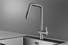 KS-7273, СТАЛЬ МАТОВАЯ, Смеситель кухонный с выдвижным изливом с переключением на душ и фильтром, ст